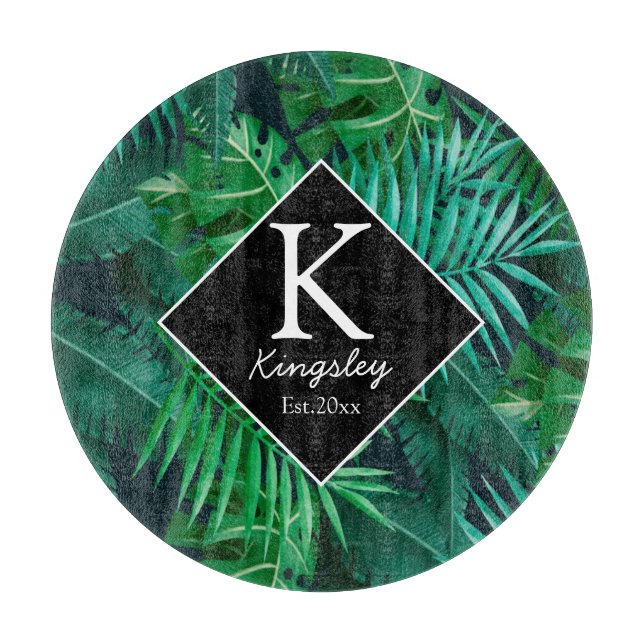 Elegante Tropical Blätter Family Name Cutting Boar Schneidebrett (Vorderseite)