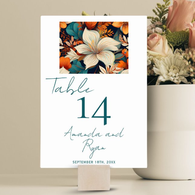 Elegante Tropical Blume Floral Wedding Tischnummer (Von Creator hochgeladen)