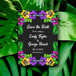Elegante Tropical Boho Rose Black Floral Wedding Save The Date