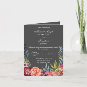 Elegante Tropical Burgundy Gray Wedding geklappt Einladung