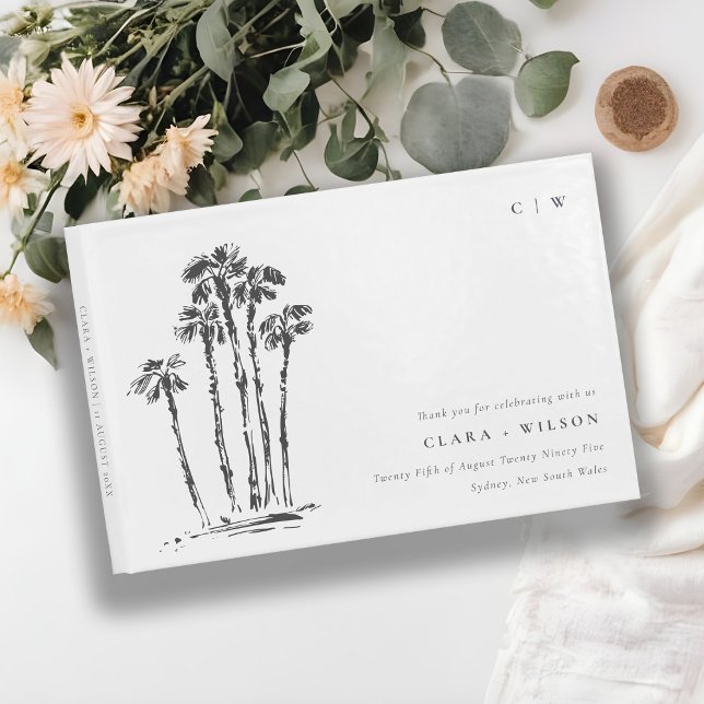 Elegante Tropical Coastal Palm Tree Hochzeit Gästebuch (Von Creator hochgeladen)