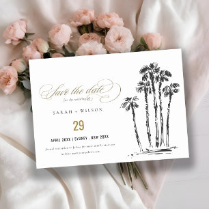 Elegante Tropical Coastal Palm Tree Hochzeit Save The Date