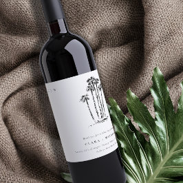 Elegante Tropical Coastal Palm Tree Hochzeit Weinetikett