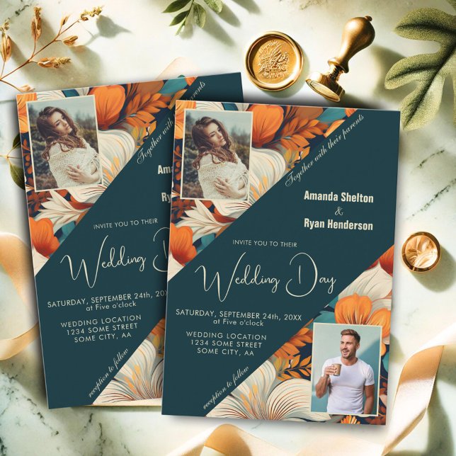 Elegante Tropical Floral Blume 2 Foto Hochzeit Einladung (Von Creator hochgeladen)