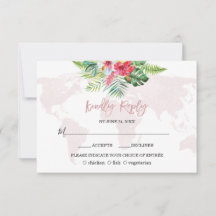 Elegante Tropical Floral Gold Weltkarte Hochzeit