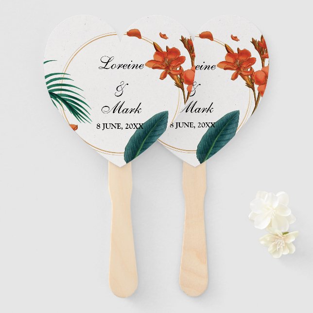 Elegante Tropical Floral Wedding Fächer (Vorne und Hinten)