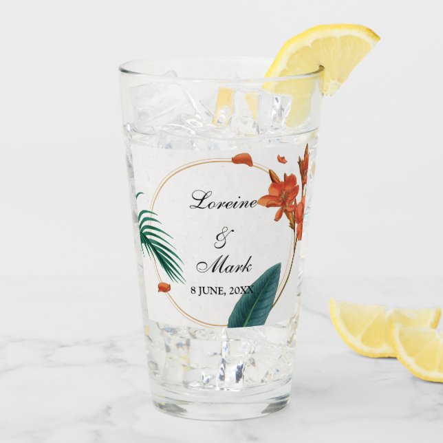 Elegante Tropical Floral Wedding Glas (Rückseite Ice)