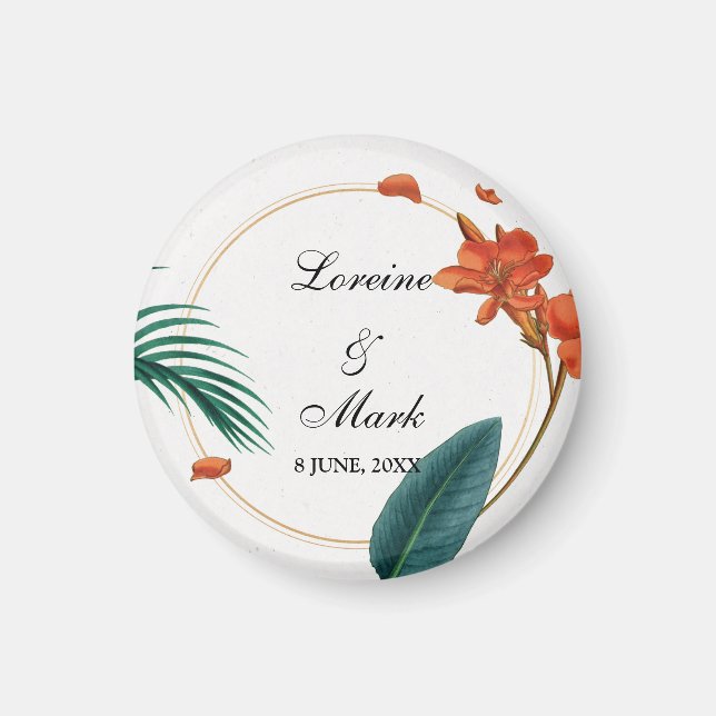 Elegante Tropical Floral Wedding Magnet (Vorne)