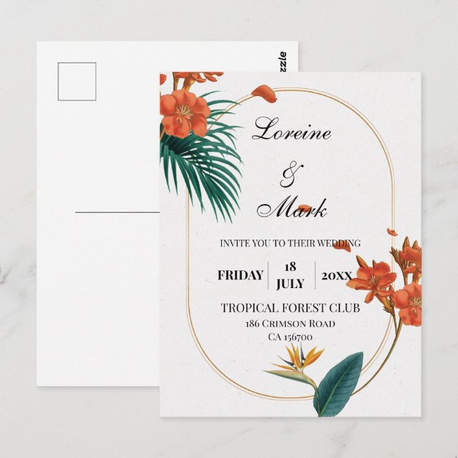 Elegante Tropical Floral Wedding Postkarte (Vorne/Hinten)