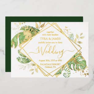 Elegante Tropical Geometric Gold Foil Wedding Folieneinladung
