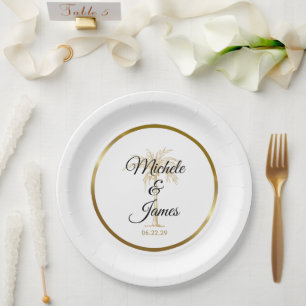 Elegante Tropical Gold Palm Tree Moderne Hochzeit Pappteller