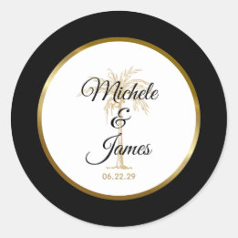 Elegante Tropical Gold Palm Tree Moderne Hochzeit Runder Aufkleber