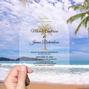 Elegante Tropical Gold Palm Tree Wedding Acryleinladungen