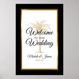 Elegante Tropical Gold Palm Tree Wedding Willkomme Poster