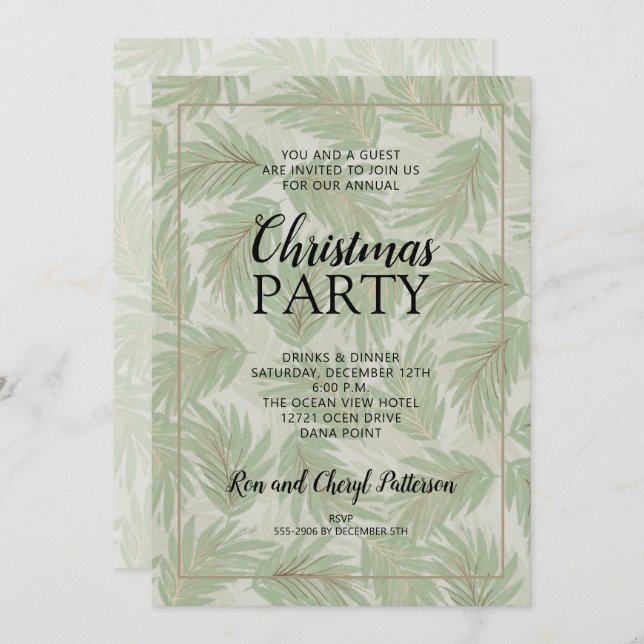 Elegante Tropical Green Christmas Party Einladunge (Vorne/Hinten)