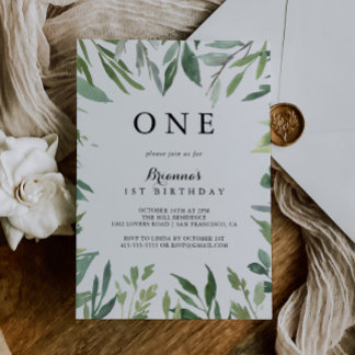 Elegante Tropical Green First Birthday Party Einladung