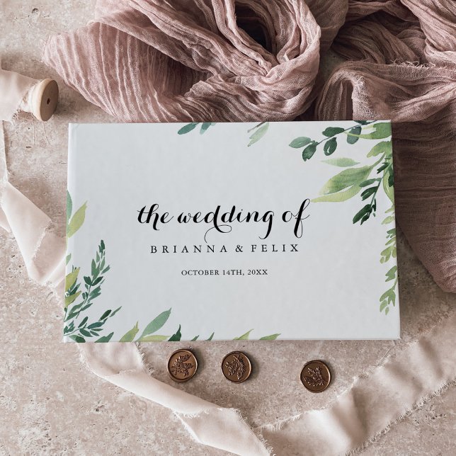 Elegante Tropical Green Foliage Calligraphy Weddin Gästebuch (Von Creator hochgeladen)