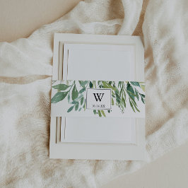 Elegante Tropical Green Foliage Hochzeit Einladung Einladungsbanderole