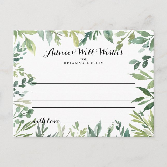Elegante Tropical Green Foliage Wedding Advice Car Postkarte (Vorderseite)