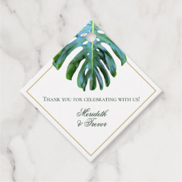 Elegante Tropical Green Gold Monstera Leaf Geschenkanhänger