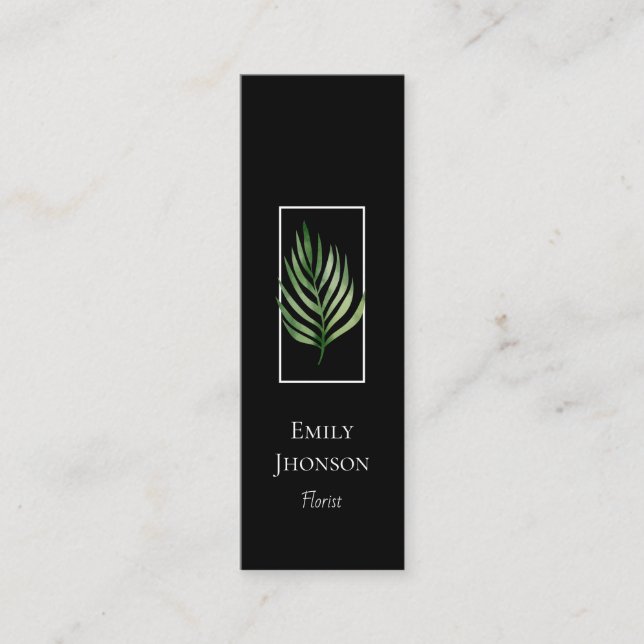 Elegante Tropical Leaf Black Mini Business Card Mini Visitenkarte (Vorderseite)