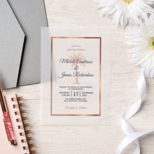 Elegante Tropical Navy Rose Gold Palm Tree Hochzei