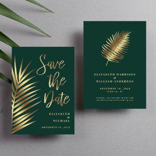 Elegante Tropical Palm Blätter Green Gold Save The Date