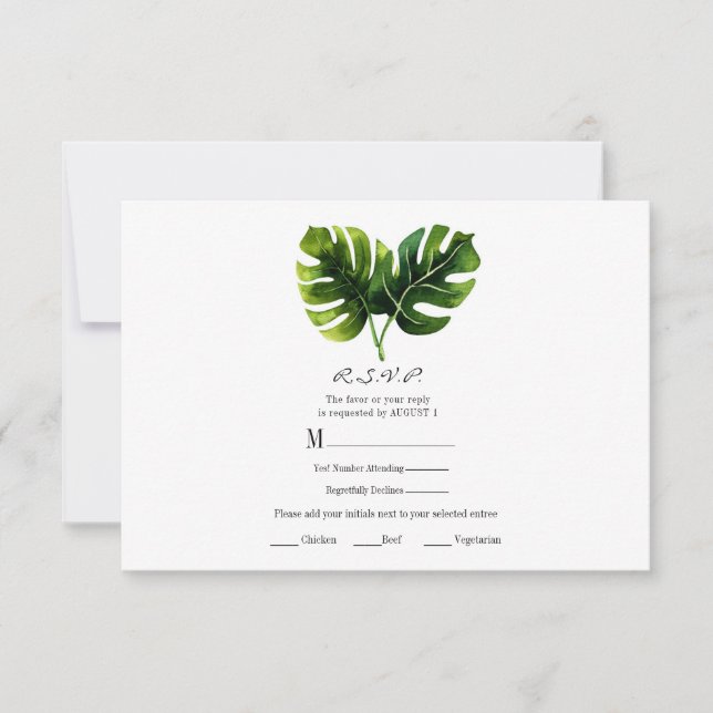 Elegante Tropical Palm Blätter Hochzeit RSVP Antwo (Vorderseite)
