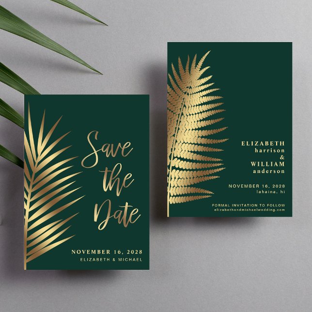 Elegante Tropical Palm Blätter Save the Date (Von Creator hochgeladen)