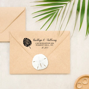 Elegante Tropical Palm Leaf Beach Hochzeit Permastempel