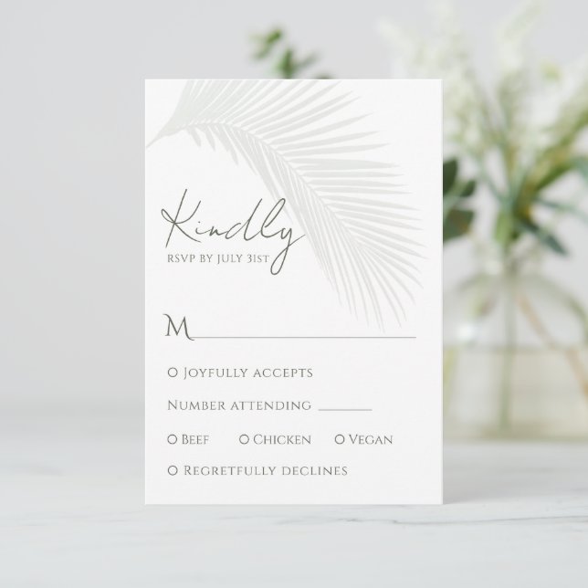 Elegante Tropical Palm Leaf UAWG Response Card RSVP Karte (Stehend Vorderseite)