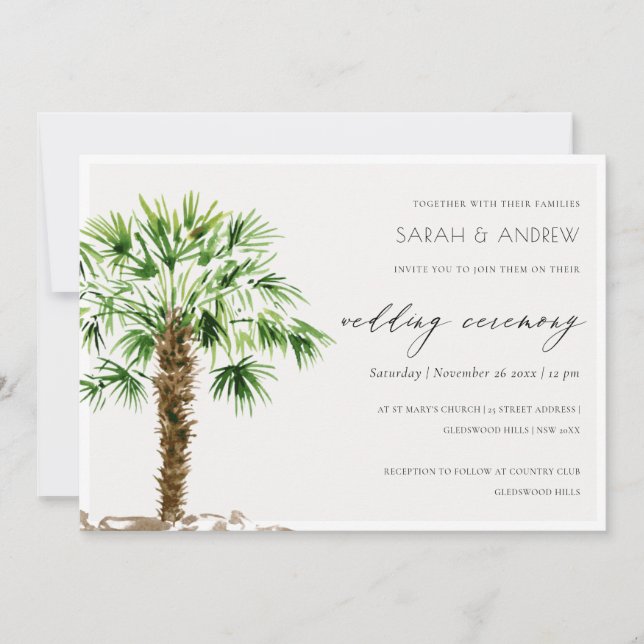 Elegante Tropical Palm Watercolor Hochzeit einlade Dankeskarte (Vorderseite)