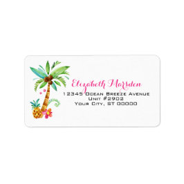 Elegante Tropical Pink Aquamarin Palms Blumenadres Adressaufkleber