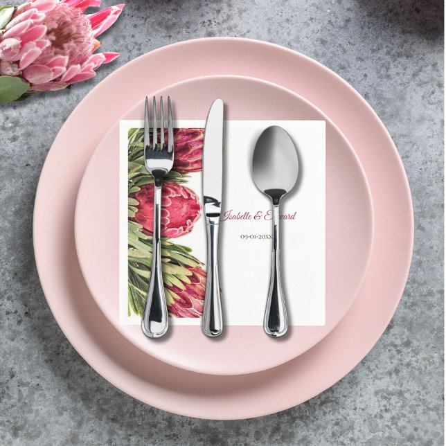 Elegante Tropical Pink Protea Blumenzwiebeln Serviette (Von Creator hochgeladen)