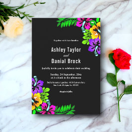 Elegante Tropical Rustic Boho Black Floral Wedding Einladung