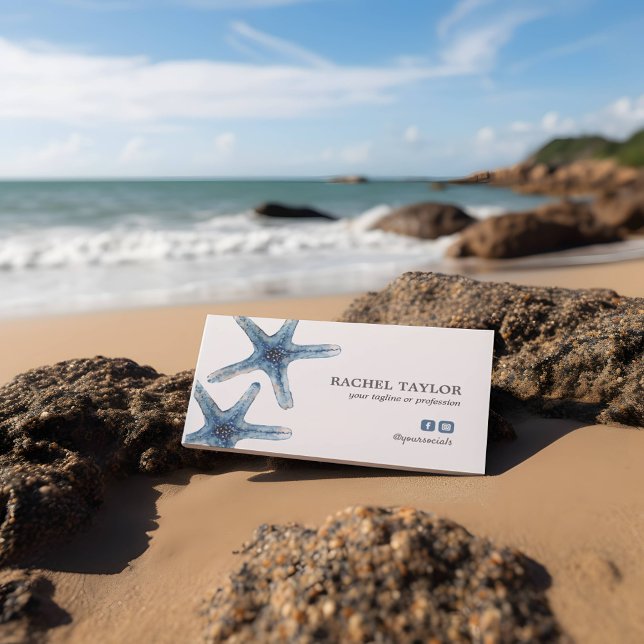 Elegante Tropical Starfish Blue Beach Coastal Visitenkarte (STARFISH THEMED BUSINESS CARD FOR TROPICAL BEACH THEMED BUSINESS)