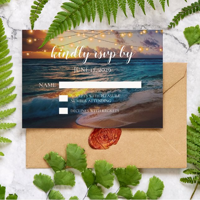 Elegante Tropical Summer Beach Wedding RSVP Card Einladung (Von Creator hochgeladen)