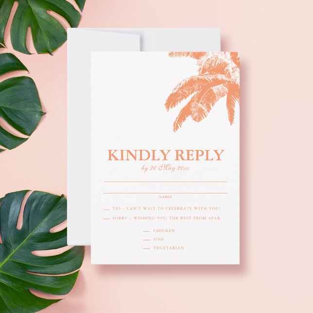 Elegante Tropical Tree Wedding RSVP Karte (Vintage Boho Tropical Palm Photo Wedding Reply RSVP)