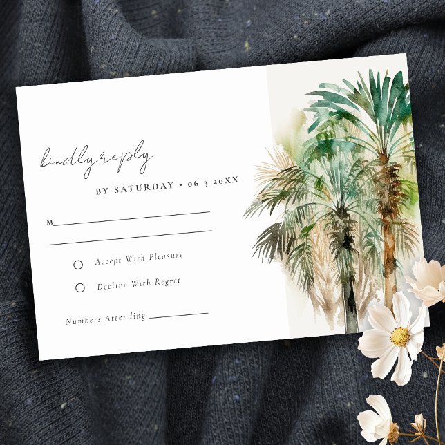Elegante Tropical Watercolor Palmen Hochzeiten RSVP Karte (Von Creator hochgeladen)