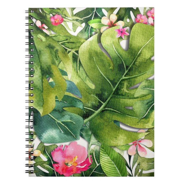 Elegante Tropics Green Blätter Floral Wasserfarbe Notizblock (Vorderseite)