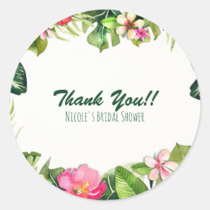 Elegante Tropics Green Blätter Floral Wasserfarbe Runder Aufkleber