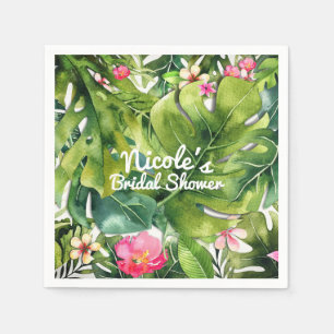 Elegante Tropics Green Blätter Floral Wasserfarbe Serviette