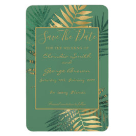 Elegante tropische Blätter aus Gold Save the Date Magnet