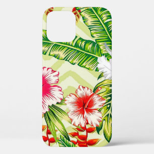 Elegante tropische Blätter und Hibiskus-Blume Case-Mate iPhone Hülle