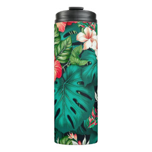 Elegante tropische Blätter und Hibiskus-Blume Thermosbecher