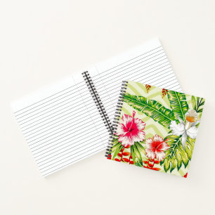 Elegante tropische Blätter und Hibiskusblüten Notizbuch