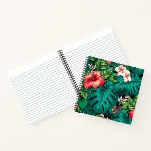 Elegante tropische Blätter und Hibiskusblüten Notizbuch