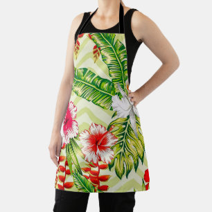Elegante tropische Blätter und Hibiskusblüten Schürze