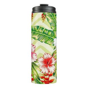 Elegante tropische Blätter und Hibiskusblüten Thermosbecher