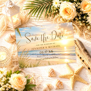 Elegante tropische blaue Ozeanwellen Strandhochzei Save The Date